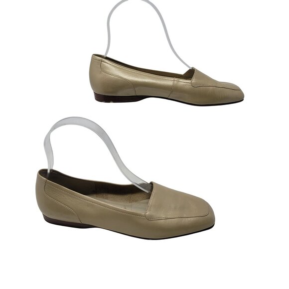 Vtg Worthington Linda Leather Loafers Sz 6.5 Brushed Gold‎ Comfy Slip On Brazil - Picture 6 of 14